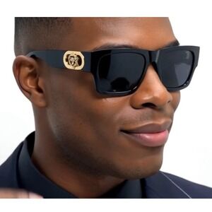 Square Men Sunglasses Gold Accents 100%‎ UV Protection Street Wear Lentes Gafas